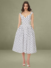 Rahma Polka Dot Drop Waist Midi Cotton Poplin Dress