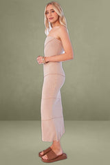 Beige Bodycon Dress Midi Strapless