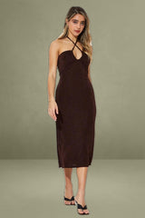Brown Midi Dress Keyhole