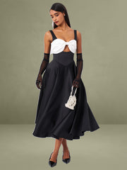 Edda Black Maxi Gown with White Bow