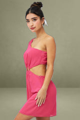 Pink Fuchsia One Shoulder Ring Detail Dress