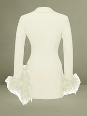 White Feather Trim Blazer Dress