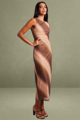 Brown Abstract Bodycon Dress Round Neck Sleeveless Mesh