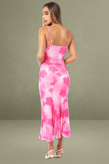 Pink Floral Midi Bodycon Dress