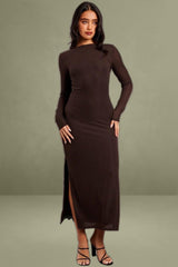 Long Sleeve Brown Textured Dress