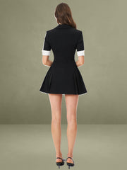 Ilitha Black Woven Crepe Pleated A-Line Mini Dress