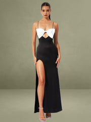 Eleanor Black and White Bow Satin Gown