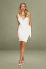 White Mini Dress Cowl Neck