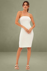 White Ribbed Bodycon Dress Strapless