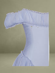 Xavy Baby Blue Off Shoulder Corset Midi Dress