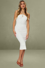 White Knit Dress Midi Halter Neck