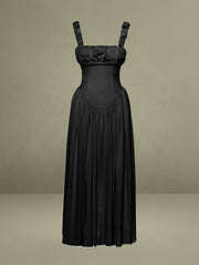 Black Satin Drop Waist Maxi Sundress