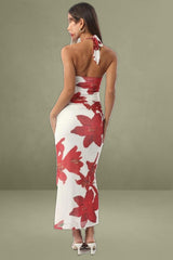 White Floral Halter Neck Bodycon Dress