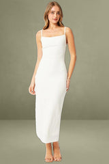 White Bodycon Dress Singlet Textured Midi