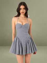Melody Gray Stripe Halter Drop Waist Mini Dress
