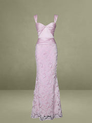 Dahlia Pink Floral Lace Mermaid Gown