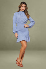 Printed Long-Sleeve Mini Dress