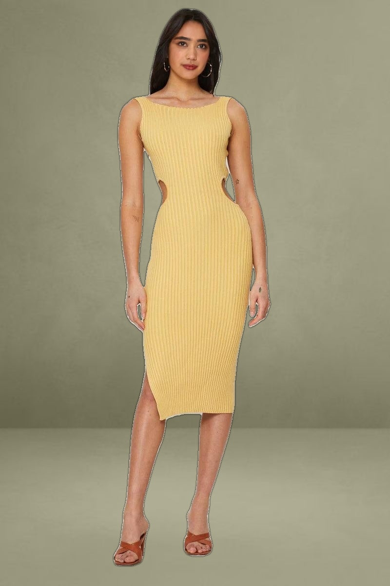 Orange Knit Dress Midi