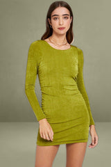 Green Strappy Tie Back Ruched Slinky Jersey Bodycon Dress