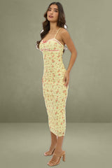 Yellow Ditsy Mesh Midi Bodycon Singlet Dress