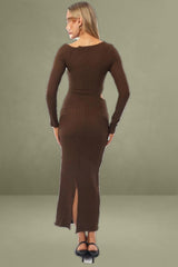 Brown Textured Midi Bodycon Dress