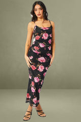 Black Floral Bodycon Dress Singlet Maxi