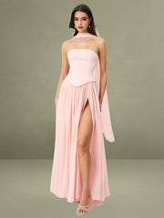 Qianna Baby Pink Peplum Top Drop Waist Chiffon Gown