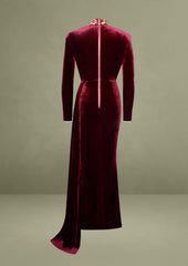 Burgundy Cutout High Slit Velvet Dress