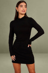 Long Sleeve Mini Black Bodycon Dress