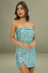 Blue Bodycon Dress Sequin Strapless