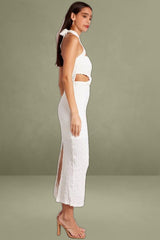 White Bodycon Dress Sleeveless Textured