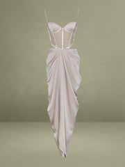 Champagne Satin Crystal Embellished Corset Dress