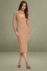 Beige 2 In 1 Midi Long Sleeve Rib Dress