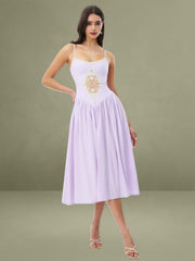 Jaclyn Lavender Lace Trim Cutout Seersucker Midi Dress