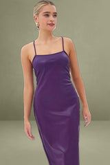 Purple Faux Leather Dress Sleeveless Scoop Neck Midi